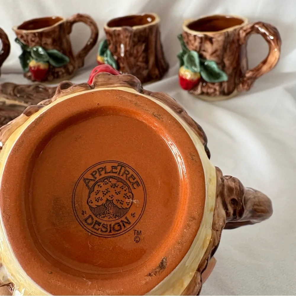 Vintage ceramic strawberry 6 mug set with serving tray apple tree dining home